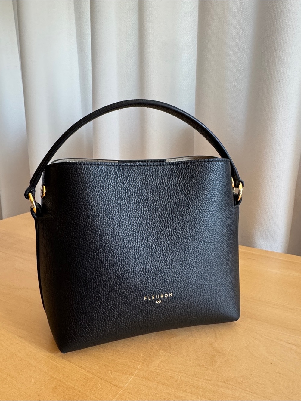 Fleuron Mini Swan Bag in Noir -  Black Pebbled Leather Top-Handle Bag